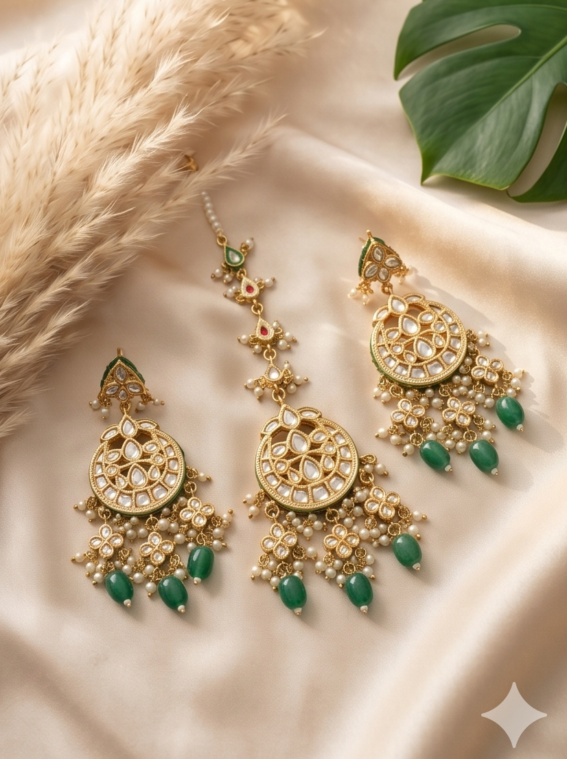 The Noor-ul-Haya Kundan & Emerald Pearl Set - Image 3