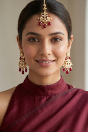 Maharaja's Legacy Kundan and Ruby Maang Tikka & Earring Set