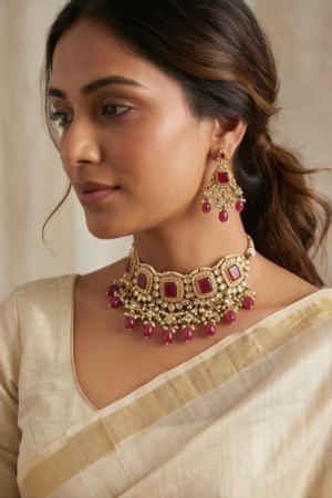 The Regal Crimson Choker Set – A Heritage-Inspired Kundan