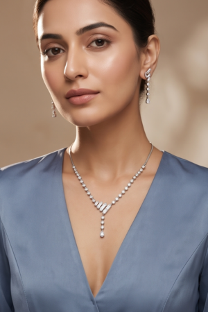 The Lumina Cascading Baguette & Solitaire Y-Drop Necklace Set