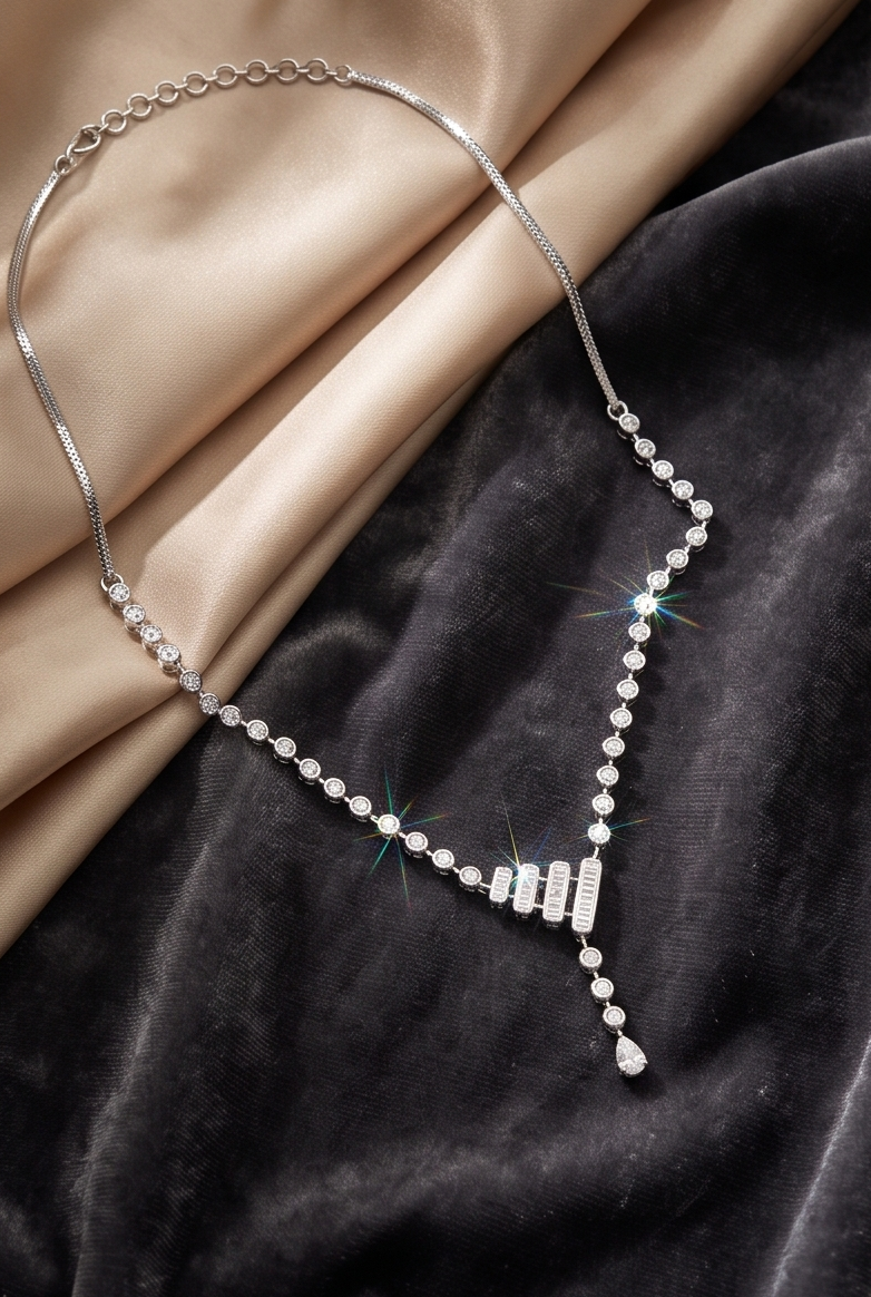 The Lumina Cascading Baguette & Solitaire Y-Drop Necklace Set - Image 3